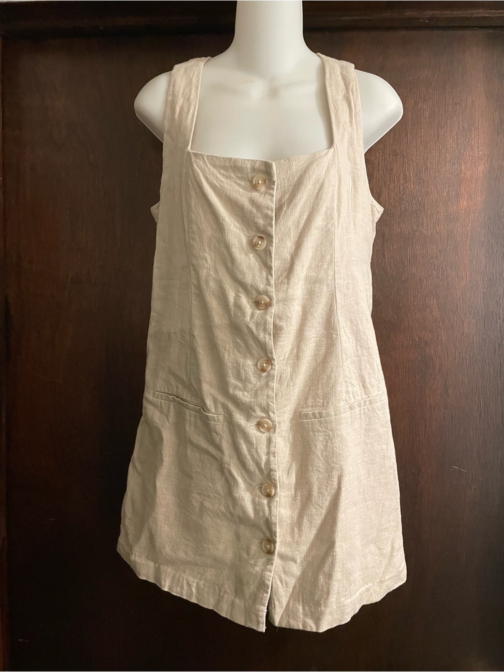 Abercrombie & Fitch Brand Size MP Medium Petite Cream Button-Front Linen Dress